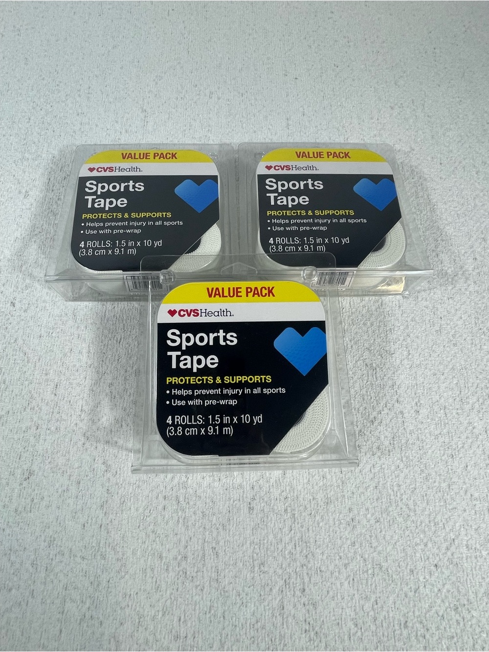 3/Packs of Sports Tape 1.5 in x 10 yd, in each Pk., 4/Rolls Per Pack. SKU#0695